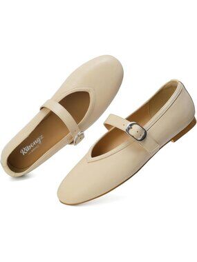 Women's Nude Pu Flats Foldable Ballet Mary Jane Comfort Round Toe Dressy Shoes
